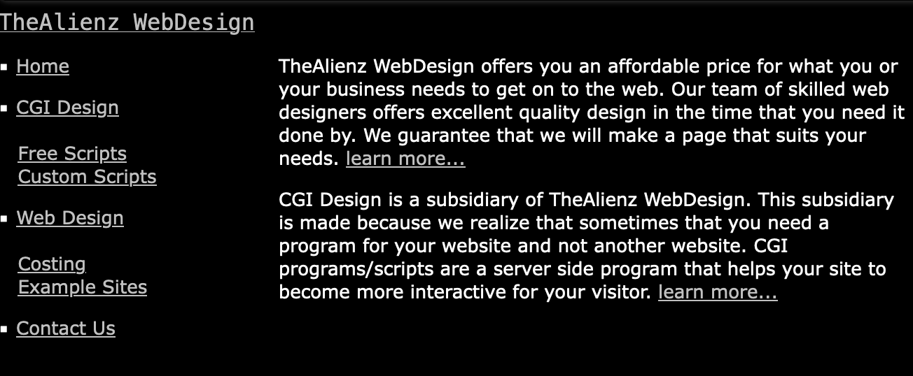 Wayback Machine of thealienz.com